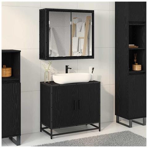 Set di mobili per il bagno 2 pcs Rovere Nero Legno multistrato - Foto 2