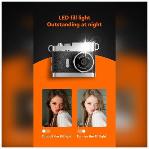 Mini Fotocamera Vlog Portatile: Video Hd 1080p, Schermo Ips 0.96"", Luce Led Black - Foto 7