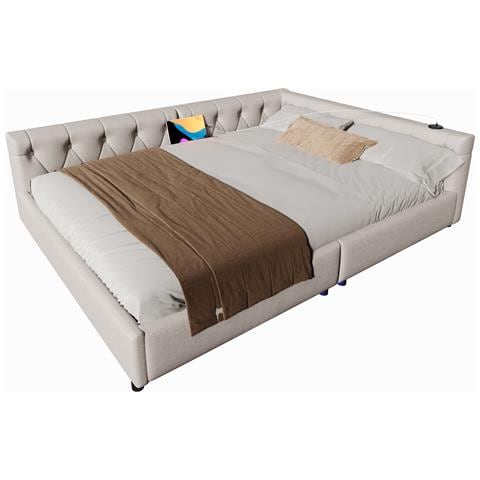 Daybed Matrimoniale In Lino Con Led, Ricarica Usb E Design Intrecciato - Foto 1