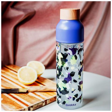 Bottiglia D'acqua Riutilizzabile Ice 840ml Con Tappo In Legno E Motivo Floreale Stilizzato, Viola - Foto 3