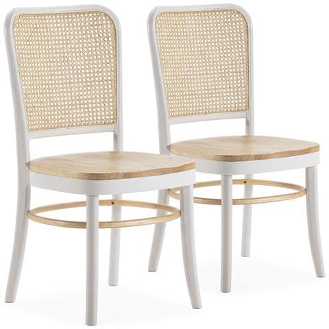 Set Di 2 Sedie Vesta Colore Bienco /rovere, Legno Massello E Rattan Naturale - Foto 1