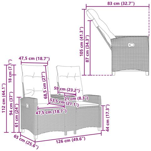 Panchina reclinabile con tavolo Nero 126 x 65 x 112 cm - Foto 9