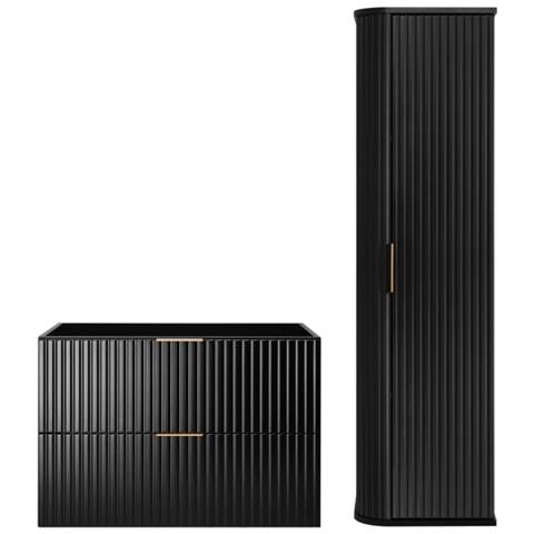 | Set di mobili da bagno - nero opaco | 80/57/46 cm & 35/139/31 cm | Mobili sottolavabo, mobili da bagno, colonne, mobiletti da bagno - Foto 1