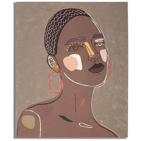 Dipinto Su Tela Tribal A Ritratto Di Donna Africana Su Fondo Tortora 80x100 Cm - Foto 1