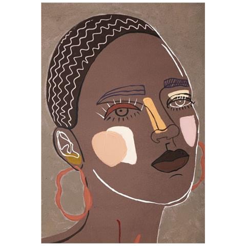 Dipinto Su Tela Tribal A Ritratto Di Donna Africana Su Fondo Tortora 80x100 Cm - Foto 2