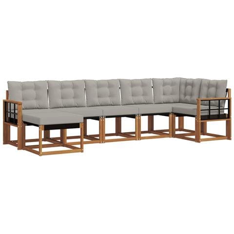 Set di divani da esterno 7 pcs Grigio Naturale e Chiaro - Foto 1