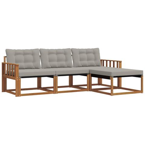 Set di divani da esterno 4 pcs Grigio Naturale e Chiaro - Foto 1