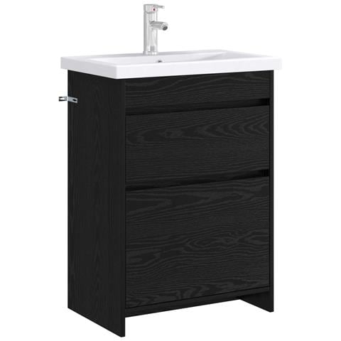 Mobiletto da Bagno Sotto Lavabo Rovere Nero 56 x 37,5 x 81 cm - Foto 2