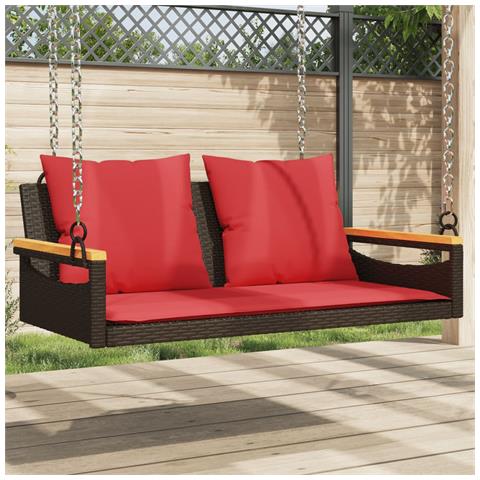 Panchina Dondolo con Cuscini Marrone 109x62x40 cm in Polyrattan - Foto 2