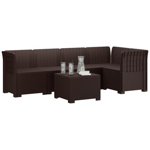 Divano da Giardino 5 Posti Stile Rattan PP Marrone - Foto 2