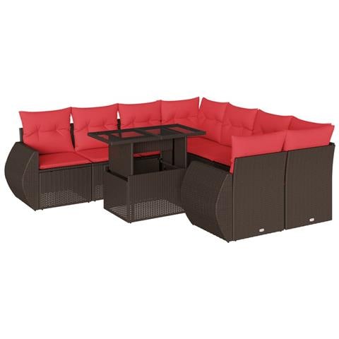 Set Divani da Giardino 9 pz con Cuscini Marrone in Polyrattan - Foto 1