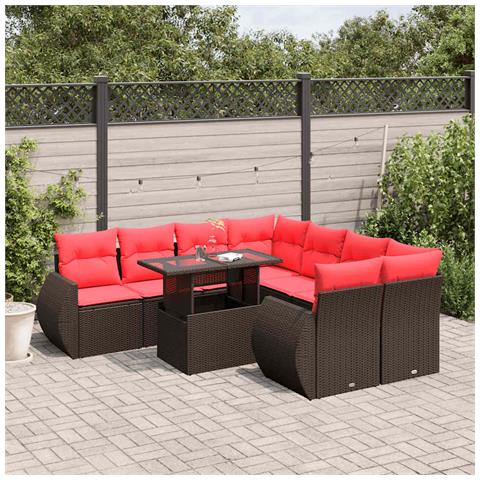 Set Divani da Giardino 9 pz con Cuscini Marrone in Polyrattan - Foto 2