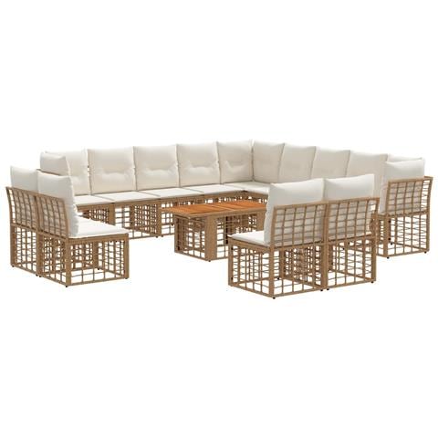 Set Divano da Giardino 14 pz Naturale e Bianco Crema polyrattan - Foto 1