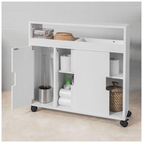 Carrellino Salvaspazio Portaoggetti Bagno Portarotolo E Portascopino, con Route, L20p7a71cm Bzr02-w - Foto 1