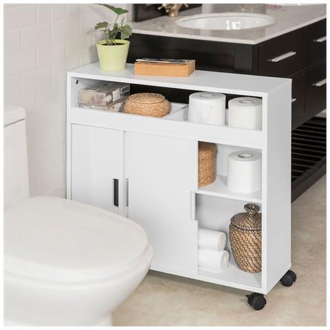 Carrellino Salvaspazio Portaoggetti Bagno Portarotolo E Portascopino, con Route, L20p7a71cm Bzr02-w - Foto 8