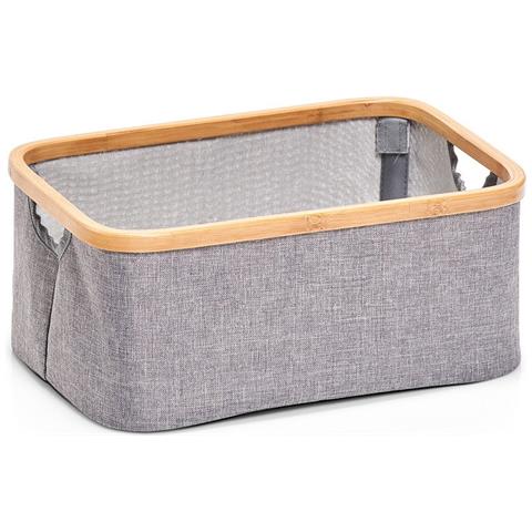 Cestino Di Tela E Bambù, Scatola Per Riporre Oggetti, Contenitore Grigio Di Tessuti. - Foto 1