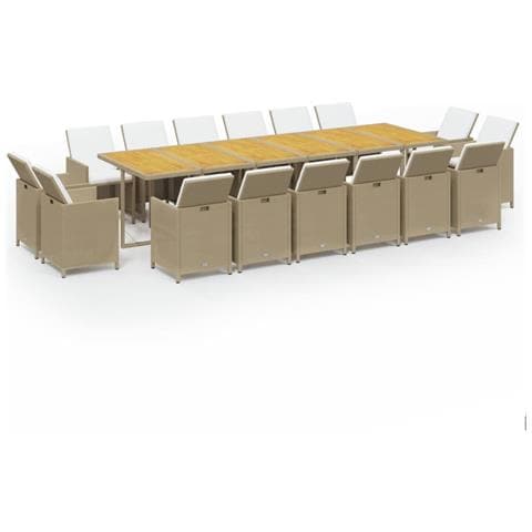 Set Da Pranzo Per Giardino 17pz Con Cuscini In Polyrattan Beige - Foto 1