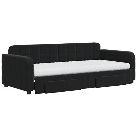 Divano Letto Estraibile Con Cassetti Nero 90x200 Cm In Velluto - Foto 9