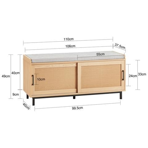 Panca Scarpiera Con 2 Porte Scorrevoli Naturale E Grigio 110x40x49cm Fsr154-n - Foto 2