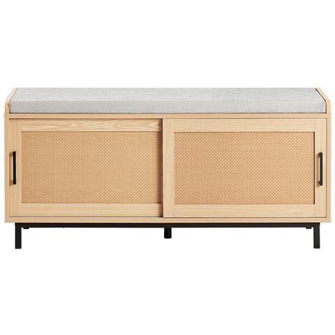 Panca Scarpiera Con 2 Porte Scorrevoli Naturale E Grigio 110x40x49cm Fsr154-n - Foto 1