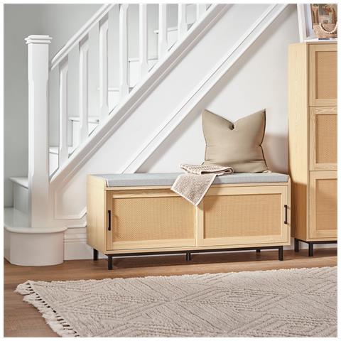 Panca Scarpiera Con 2 Porte Scorrevoli Naturale E Grigio 110x40x49cm Fsr154-n - Foto 5