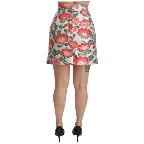 Minigonna A Vita Alta Floreale Bianca Verde Rossa - It36 - Xs - Foto 5