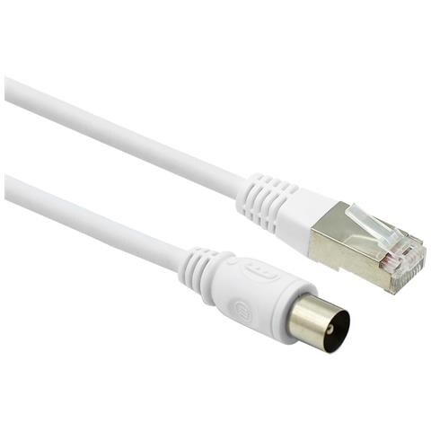 Cavo Tv Coassiale 9,52 Mm / Ethernet Rj45 Cat8 Maschio/maschio 2 M, Bianco - Foto 1