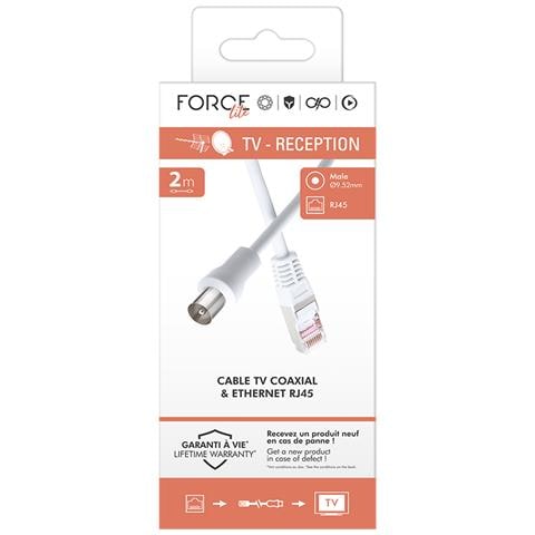 Cavo Tv Coassiale 9,52 Mm / Ethernet Rj45 Cat8 Maschio/maschio 2 M, Bianco - Foto 5