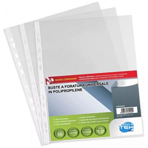 50 X Buste Forate Alto Spessore 22x30 Per Raccoglitori Ad Anelli Documenti - Foto 1