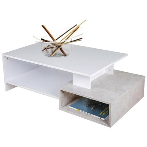 Tavolino Basso Sala Da Pranzo,caffè 2 Livelli Bianco Cemento Design Moderno, Realizzata Con Una Solida Struttura In Legno Mdf, Tavolo Da Salotto - Foto 1