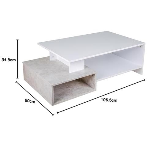 Tavolino Basso Sala Da Pranzo,caffè 2 Livelli Bianco Cemento Design Moderno, Realizzata Con Una Solida Struttura In Legno Mdf, Tavolo Da Salotto - Foto 2