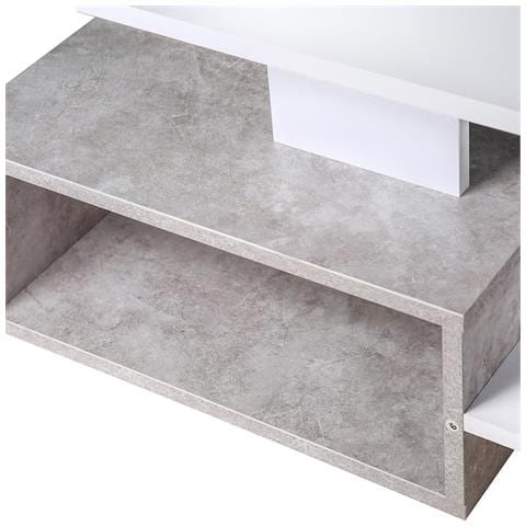 Tavolino Basso Sala Da Pranzo,caffè 2 Livelli Bianco Cemento Design Moderno, Realizzata Con Una Solida Struttura In Legno Mdf, Tavolo Da Salotto - Foto 5