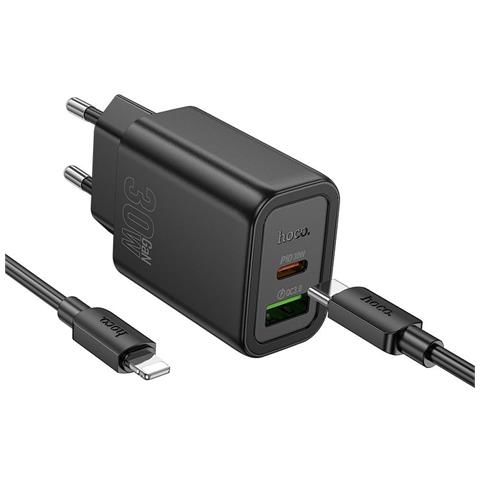 Hoco N63 Caricabatterie Rete Usb-c Usb-a Pd 30w Cavo Type-c Ligthning 1m Nero - Foto 1