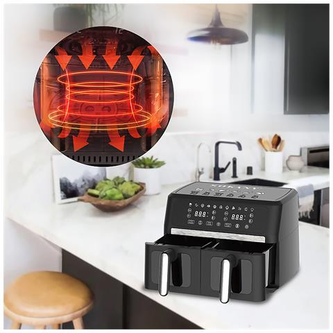 Friggitrice Ad Aria Con Doppio Compartimento, Capacità Di 11l Divisa In Due Cestelli Da 5.5l. Pannello Digitale Touchscreen, Potenza Di 3000w E Finestre Di Visualizzazione. - Foto 2