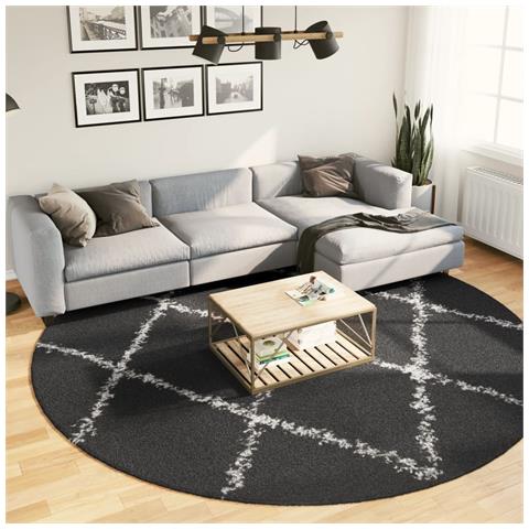 Tappeto Shaggy Pamplona A Pelo Lungo Nero E Crema 280 Cm - Foto 1