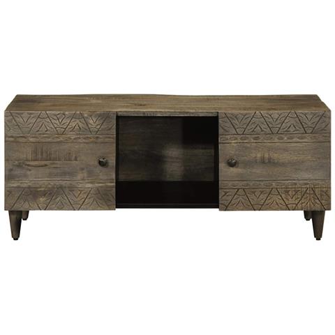 Tavolino Grigio Chiaro 100x54x40cm In Legno Massello Di Mango - Foto 2