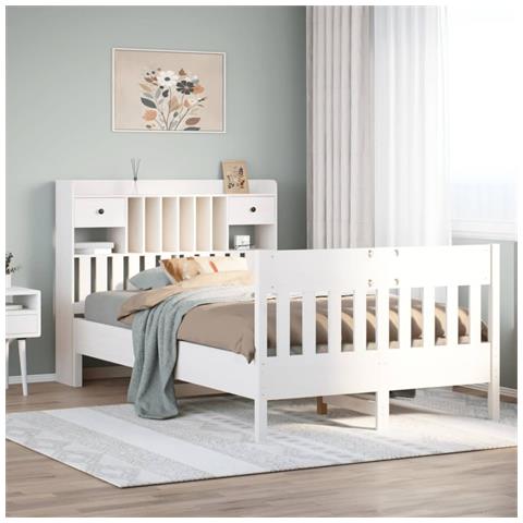 Letto Senza Materasso Bianco 135x190 Cm Legno Massello Di Pino - Foto 1