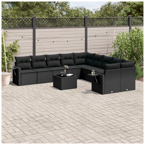 Set Divani Da Giardino 11 Pz Con Cuscini In Polyrattan Nero - Foto 1
