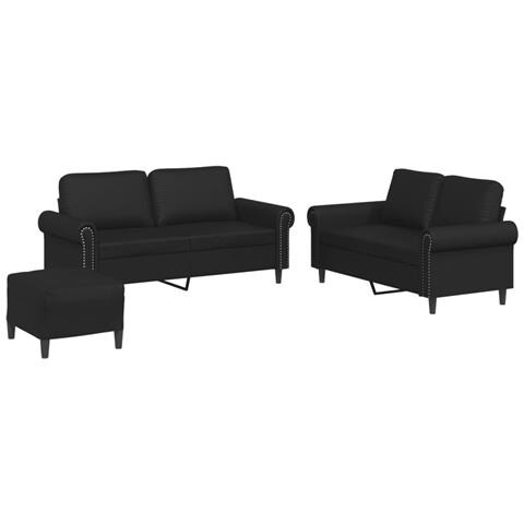 Set Di Divani 3 Pz Con Cuscini Nero In Similpelle - Foto 2