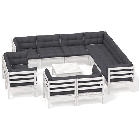 Lusso Casadino -  Set Divani Da Giardino 12 Pz Con Cuscini Bianchi Legno Di Pino - Foto 1