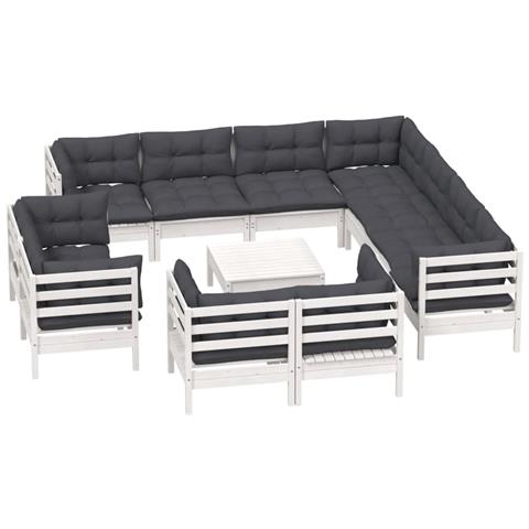 Lusso Casadino -  Set Divani Da Giardino 12 Pz Con Cuscini Bianchi Legno Di Pino - Foto 2