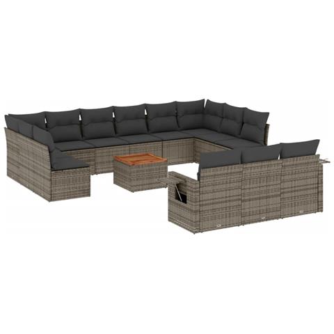 Lusso Casadino -  Set Divani Da Giardino 14pz Con Cuscini In Polyrattan Grigio - Foto 1