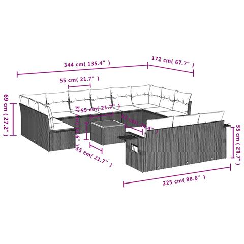 Lusso Casadino -  Set Divani Da Giardino 14pz Con Cuscini In Polyrattan Grigio - Foto 2