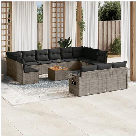 Lusso Casadino -  Set Divani Da Giardino 14pz Con Cuscini In Polyrattan Grigio - Foto 3