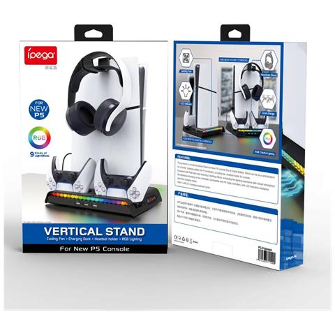 Stazione Di Ricarica Rgb Multifunzione Per Ps5 Slim Con Raffreddamento, Nero - Foto 5