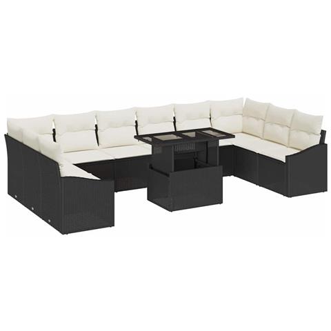 Set divano da giardino 11 pezzi con cuscini nero in rattan sintetico - Foto 1