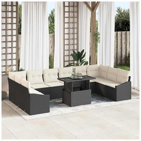 Set divano da giardino 11 pezzi con cuscini nero in rattan sintetico - Foto 2