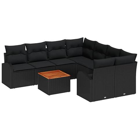 Set Divano Giardino 9 Pezzi Cuscini Nero Polyrattan Acacia - Foto 1