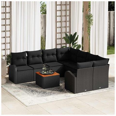Set Divano Giardino 9 Pezzi Cuscini Nero Polyrattan Acacia - Foto 2