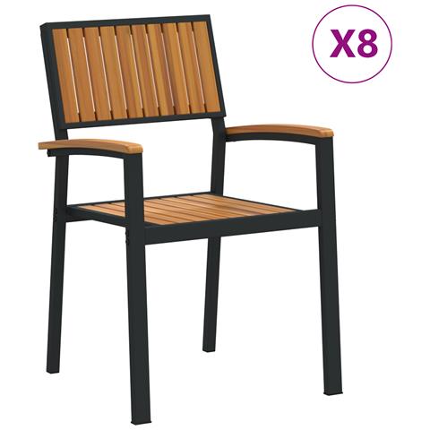 Set di 8 sedie da giardino impilabili in acciaio e legno di acacia nero - Foto 1